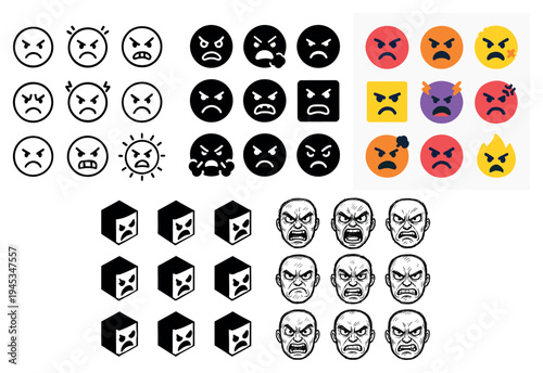 Emotion icons with angry face cube bold