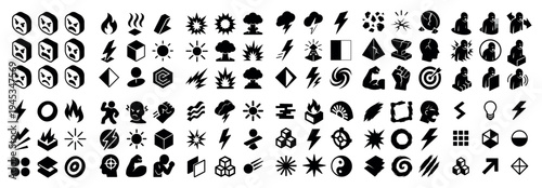 Symbol icons with fire lightning sun minimal