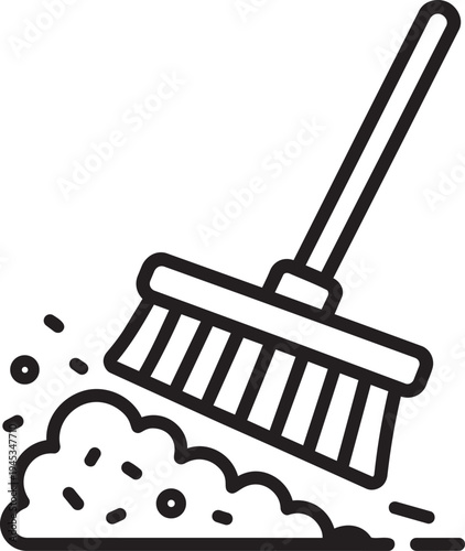 Cleaning service sweeping broom linear sign for communal housing public utility housework maintenance isolated vector illustration