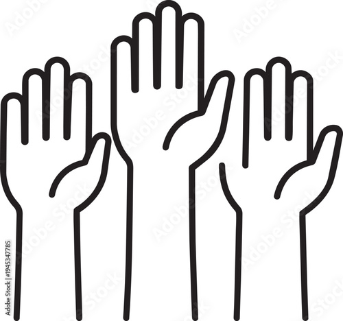 Polls voting hands raised linear sign for communal housing public utility community decision isolated vector illustration