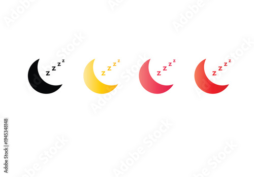 Moon icons with zzz sleep symbol in different colors: black, yellow, pink, red