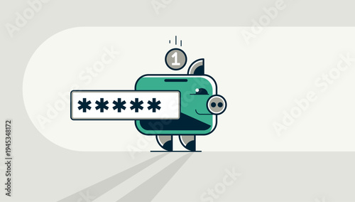 Piggy bank secured concept poster, piggybank with password vector icon style illustration, cute pig flat style.