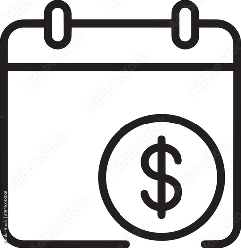 Calendar payments schedule coin linear sign for communal housing public utility financial deadline isolated vector illustration