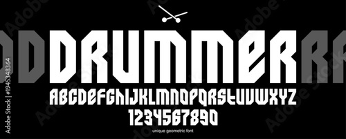 Urban massive geometric font for logos and emblems, minimal strong vector typeface, typography with no round elements, only corners and straight lines geometry.