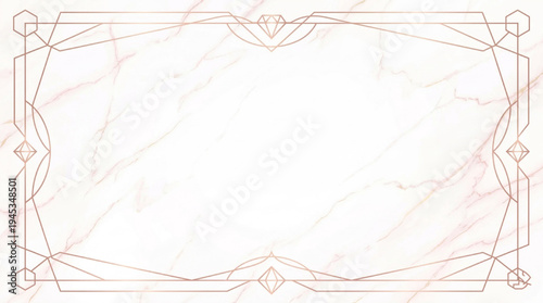 Elegant white marble texture background frame with rose gold lines