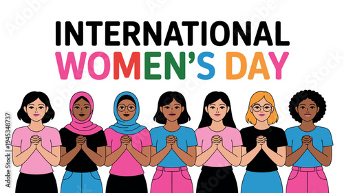 A diverse group of women celebrating International Women's Day with unity and solidarity