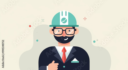Cartoon engineer with hard hat and suit, thumbs up