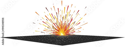 A vibrant explosion of light and color bursts forth from dark ground