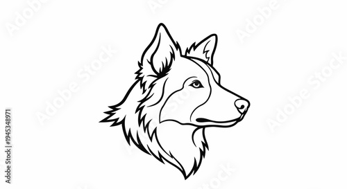 Stylized black and white illustration of a dog's profile