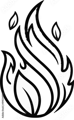 Stylized black and white illustration of a fire emblem with leaves