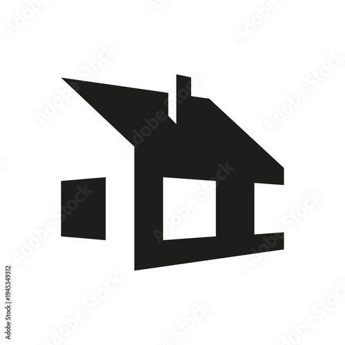 Black house silhouette icon with chimney and roof negative space style, isolated vector illustration for real estate logo black and white design.