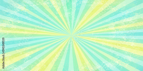 Abstract blue and colorful background design featuring a bright summer sunburst with orange radial rays and glowing yellow sunbeams for a vibrant vector art wallpaper illustration