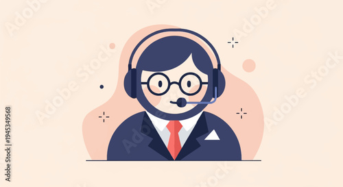 Friendly person wearing headset and glasses with tie