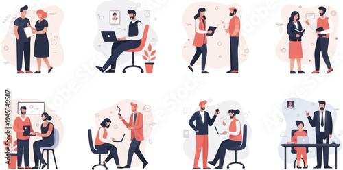 Colleagues collaborate and work on laptops in an office setting