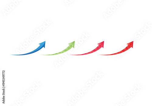 Set of four upward trending arrows in blue, green, red - growth and progress concept