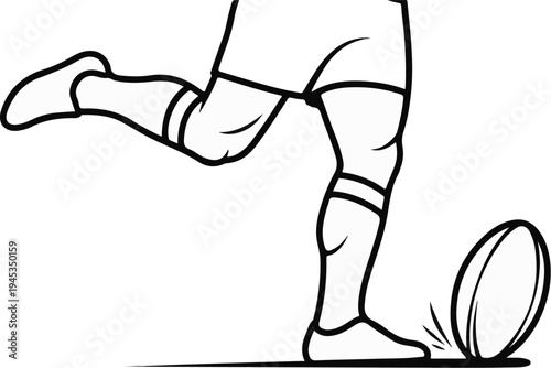 Sportsman's leg kicking oval ball on grass, action