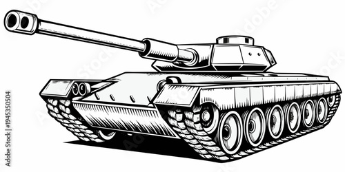 Modern Armored Battle Tank Sketch - Military War Machine Illustration