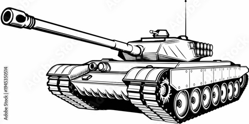 Armored Combat Battle Tank Sketch - Military War Machine Illustration