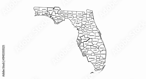 Black and white outline map of Florida divided into counties