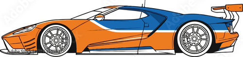 Sleek sports car with aerodynamic design in orange and blue
