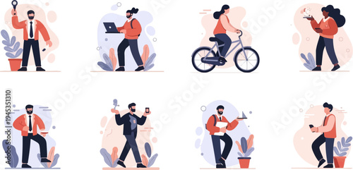 Diverse individuals engage in various daily activities, work, and hobbies