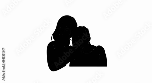 Silhouette of a loving couple embracing tenderly