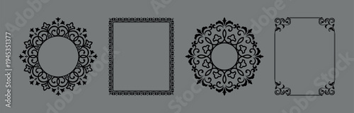 Set of decorative frames Elegant vector element for design in Eastern style, place for text. Floral black and gray frames. Lace illustration for invitations and greeting cards