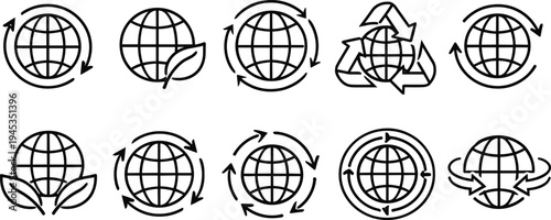 Collection of eco-friendly logistics and recycling icons for sustainable business operations