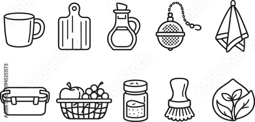 Collection of eco-friendly and reusable product icons for sustainable living