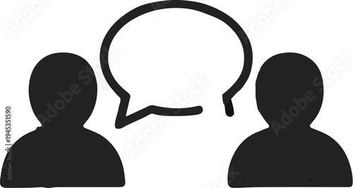 Silhouetted figures engaged in conversation with a speech bubble between them