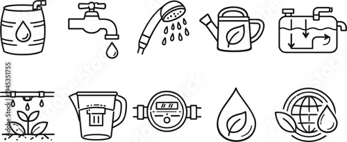 Collection of eco-friendly shopping and sustainability icons in a clean line art style