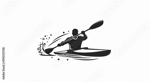 Silhouette of a person kayaking, paddling through water with splashes