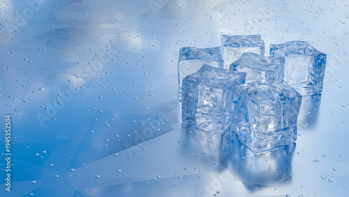 Fotografie 3D generated crystal ice cubes resting gently upon polished reflective surface