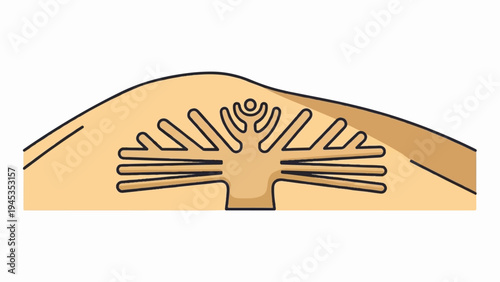 Abstract tree of life symbol within a sandy dune landscape