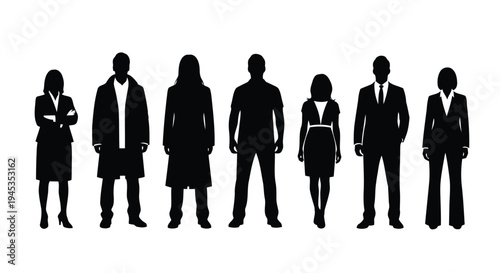 A group of people standing in a line with no faces vector silhouette