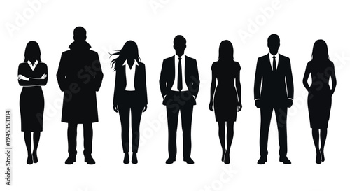A group of people standing in a line vector silhouette