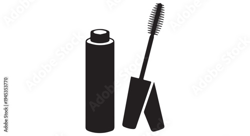 Black mascara tube and wand graphic illustration, isolated on Transparent Background, makeup product