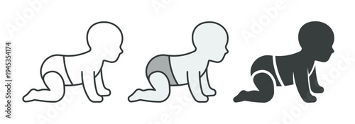 Crawling baby icon in outline and solid filled vector styles. Representing infancy, child development, and early childhood stage.