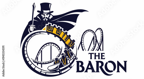 Magician atop roller coaster, a thrilling amusement park logo design