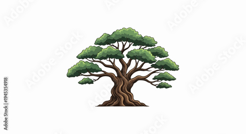 Detailed pixel art illustration of a large, old tree with a thick, gnarled trunk and lush green foliage