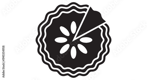 Modern minimalist stylized pie chart icon with flower design on black background