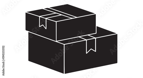 A simple black and white illustration of two stacked boxes with ribbons