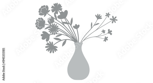 A beautiful gray vase filled with a variety of colorful flowers on a Transparent Background