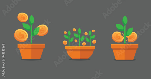 Financial Growth Concept Plant Growing from Gold Coins