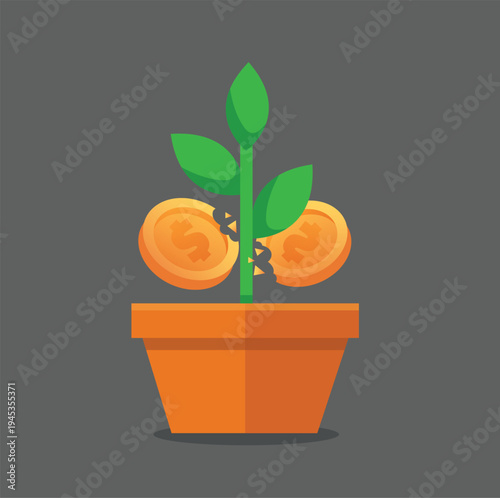 Financial Growth Concept Plant Growing from Gold Coins