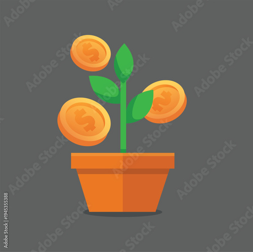 Financial Growth Concept Plant Growing from Gold Coins