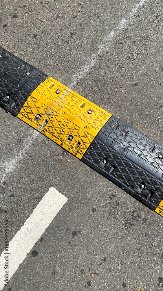Fototapeta premium Asphalt Road with Speed Bump and white lines for Traffic Control and Safety