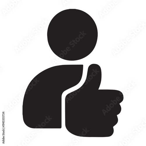 A simple black silhouette depicts a person with a raised arm giving a thumbs up gesture of approval