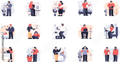 Diverse people engaged in various daily activities and work