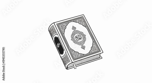 Ornate book with central inscription and decorative border